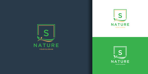 Letter s square leaf logo. nature tree leaf logo