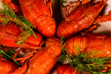 Background of fresh red boiled crayfishes