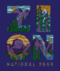 Hand drawn Zion National Park Lettering