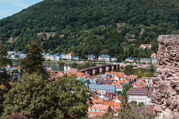 Panoramic view of the old German, European city of Heidelberg. Travel and tourism in Europe