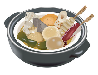 おでんのイラスト。日本の鍋料理。