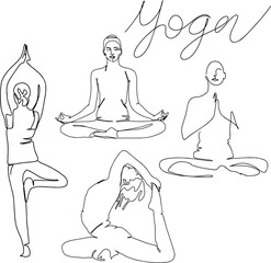 line art silhouette yoga poses hand drawn Illustration . Vector illustration