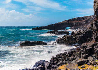 Sea Arch Formed in The Lava Flows on The Palani Highway, Maui, Hawaii, USA