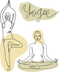 line art silhouette yoga poses hand drawn Illustration . Vector illustration