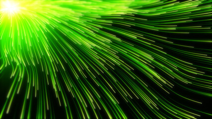 Obraz premium wave of high speed data particle trails. 3D illustration with depth of field blur effect. suitable for big data, technology, networl and futuristic themes.