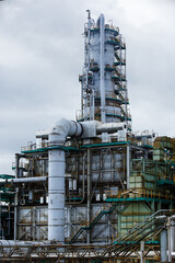 Fototapeta na wymiar View of oil and gas refinery plant in Yaroslavl region. Petrochemical and chemical distillation process constructions and production communications. Gasoline, petroleum, petrol production