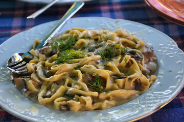 pasta with mushrooms, aegean herbs and cheese