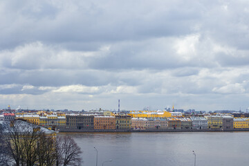 St. Petersburg city in the spring. City center. View of the Neva river and sights.