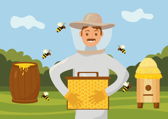 beekeeper working in camp - obrazy, fototapety, plakaty