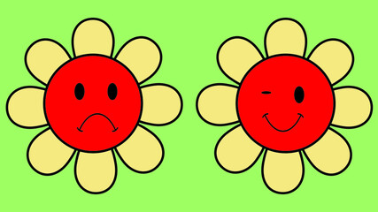 Smiley and sad Flower ,different emoji flowers,illustration design