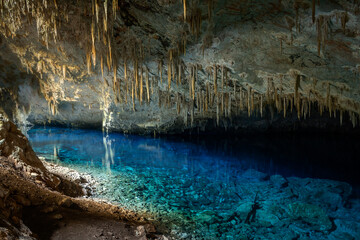 blue lake in a cave