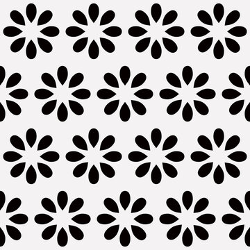 Black petals pattern. Vector simple black petals and white background.