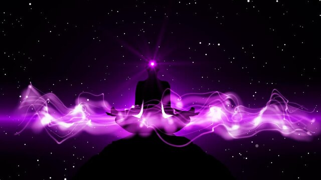 Meditation Silhouette People Meditating with Particle Effect
