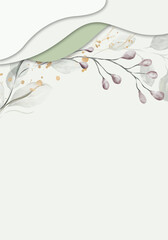 Pale green leaves - botanical design banner. Floral pastel watercolor border frame.