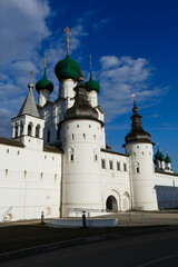 Rostov Kremlin. The wall towers and Orthodox Church of St. John the Theologian. Rostov the Great, a popular travel destination of tourist route Golden Ring