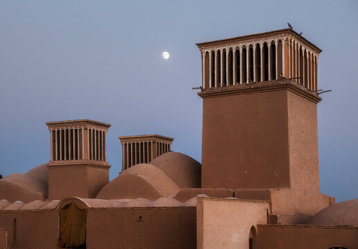 The beautiful wind catchers (Wind Tower) in Dolat Abad Garden, city of yazd, Iran.