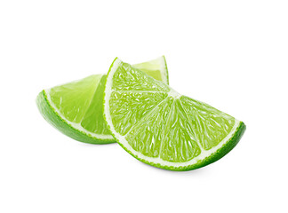 two slices of fresh lime on an isolated white background