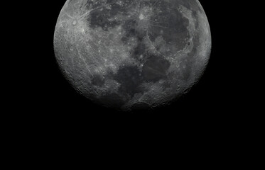 Highly detailed photo of the moon taken with a reflecting astronomical telescope