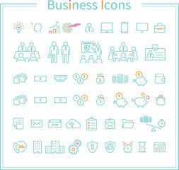 線画　3色アイコン　ビジネスアイコン　ミント