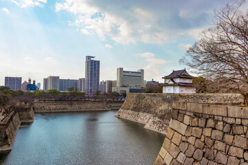 Naklejka na ściany i meble 大阪城とオフィス街