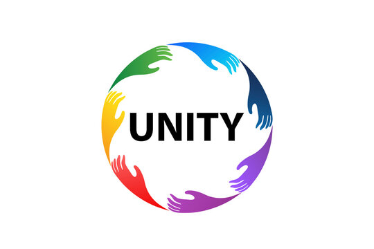 Logo hands unity volunteer people colorful teamwork vector image design template.