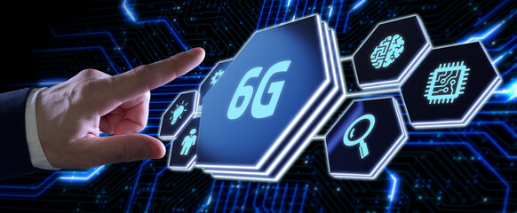 The concept of 6G network, high-speed mobile Internet, new generation networks. Business, modern technology, internet and networking concept