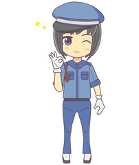 ウインクをしている女性警備員のイラスト素材