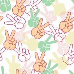Fototapeta premium Abstract Peace Sign Hands Vector Graphic Seamless Pattern