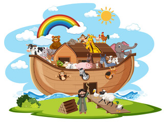 Noah's Ark with Animals isolated on white background