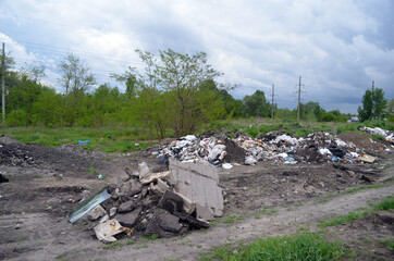 Spring landscape.Ecology of Ukraine. Nature near Ukrainian capital. Environmental contamination. Illegal junk dump. Kiev , Ukraine