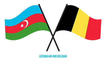 Azerbaijan and Belgium Flags Crossed And Waving Flat Style. Official Proportion. Correct Colors.