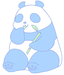 座ってササを食べるパンダ（青色）