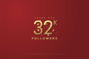 Thank you 32k followers with a deep red background and glitter embellishments.