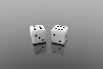 Dices on a gray background, 3d illustration. Concept of gambling and game