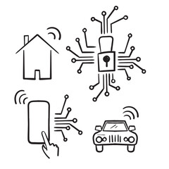 hand drawn doodle Internet Of Things IOT related illustration icon collection isolated