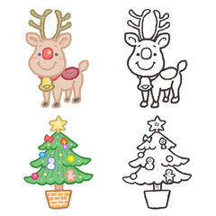 クリスマス／トナカイとツリーのイラスト