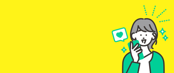 スマホを見て喜ぶ若い女性 イラスト