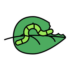 caterpillar eat leaf in spring using soft color and filled line style