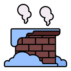 chimney smoke in winter using soft color and filled line style
