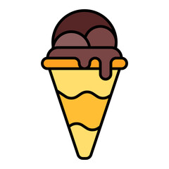 sweet chocolate ice cream in summer using soft color and filled line style