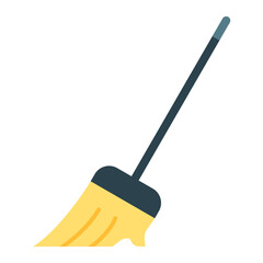 broom for cleaning in autumn using soft color and flat style