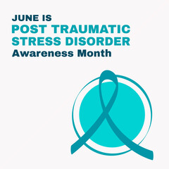 Post-Traumatic Stress Disorder Awareness Month concept. PTSD banner template teal ribbon. Vector illustration.