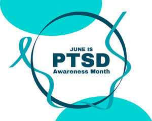 Post-Traumatic Stress Disorder Awareness Month concept. PTSD banner template teal ribbon. Vector illustration.