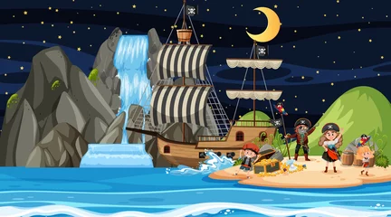 Photo sur Plexiglas Chambre denfants Scène de l& 39 île au trésor la nuit avec des enfants pirates