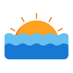 low sunrise and sunset in sea using soft color and flat style