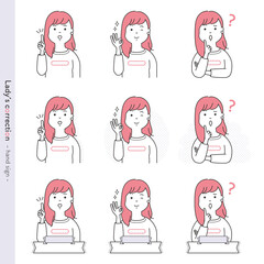 シンプルな10代・20代女性セット　ロングヘア　ハンドサイン