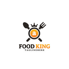 Obraz premium Initial letter A King food Logo Design Template. Illustration vector graphic. Design concept fork,spoon and crown With letter symbol. Perfect for cafe, restaurant, cooking business