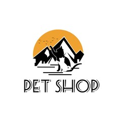 Pet Shop Vector professional logo with cat, dog, bird and mountain siluet,  suitable for any business or personal identity related to animal lovers, pet shops, veterinary clinics, etc