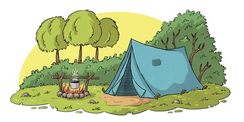 Fotobehang Goud Geel Tent With Campfire  © GabiWolf