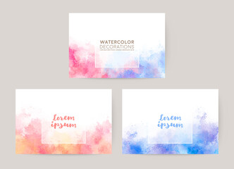 watercolor abstract background set: card for invitation, wedding, greetings